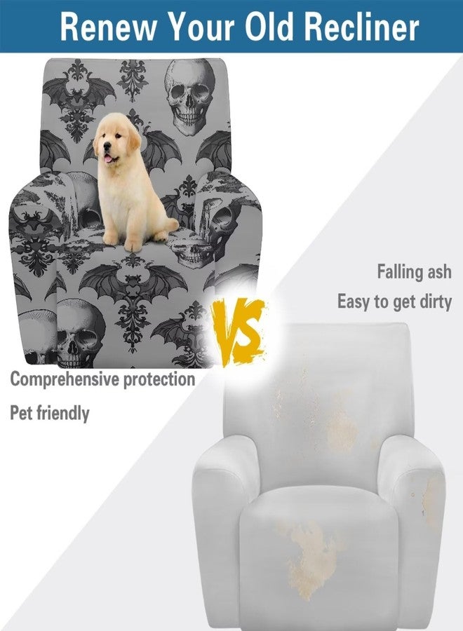 غطاء كرسي استرخاء بتصميم جمجمة وخفافيش من Xoenoiee، 4 قطع، أغطية قابلة للتمدد لكرسي الاسترخاء، غطاء ناعم لكرسي الاسترخاء، واقي أثاث للحيوانات الأليفة والأطفال - Image 5